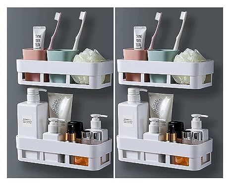No-Drill Multipurpose Wall Shelf – Self-Adhesive Bathroom & Kitchen Organizer Rack(Pack Of 2)