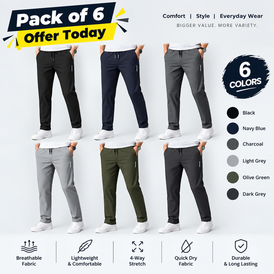 Power Lycra Men's Track Pant Breathable Workout Pants (Pack of 6)
