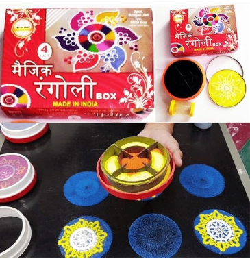 RangoliTwirl™ 4-Inch Magic Rotating Rangoli Maker Kit with 2 Design Jalis & Filter Box