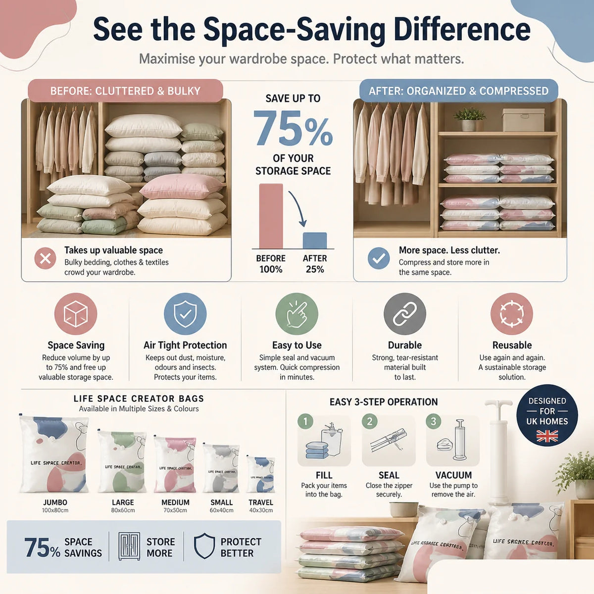 🧳Vacuum Storage Bags – Press & Seal