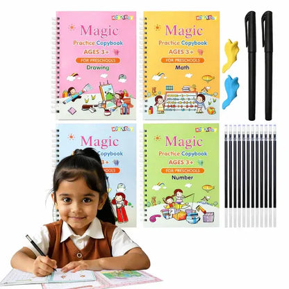 WriteSmart™ Kids Practice book Sank Magic book (4 Books,1 Pen,1 Grip,10 Refill)