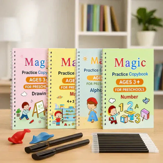 WriteSmart™ Kids Practice book Sank Magic book (4 Books,1 Pen,1 Grip,10 Refill)
